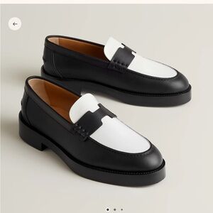 Hermes Black and White Loafers